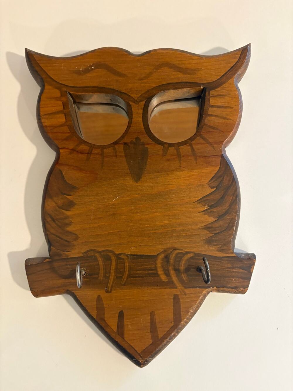 Vintage Wooden Owl Hanger with Mirrored Eyes